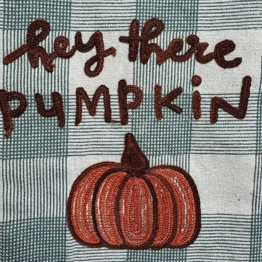 Hey There Pumpkin Set of 2 Plaid Dishtowels 100% Cotton NWT